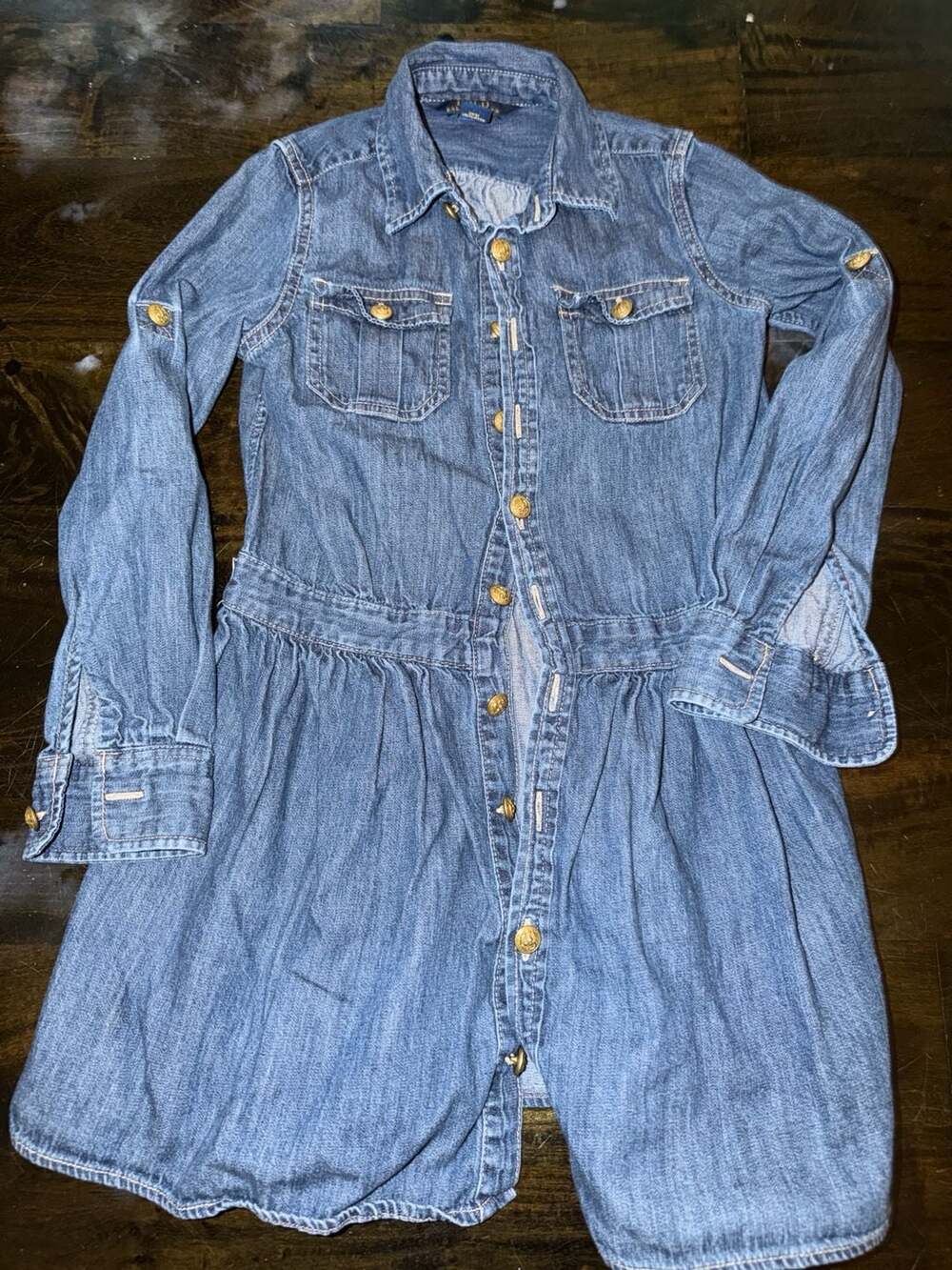 Polo Ralph Lauren Girls Denim Dress Size 7 Long Sleeve Button Up